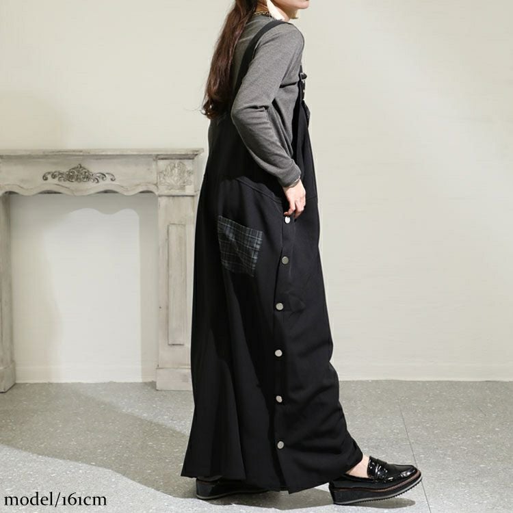 大きいサイズ レディース アシメチェック柄サロペットパンツ　sw-0511