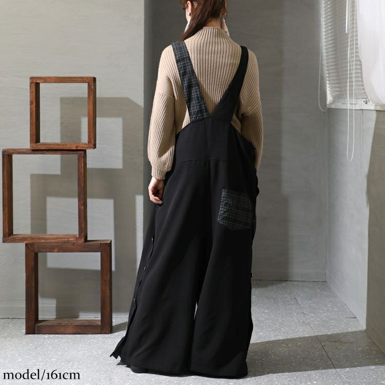 大きいサイズ レディース アシメチェック柄サロペットパンツ　sw-0511
