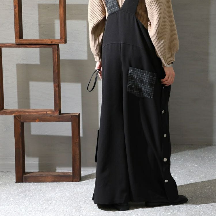 大きいサイズ レディース アシメチェック柄サロペットパンツ　sw-0511