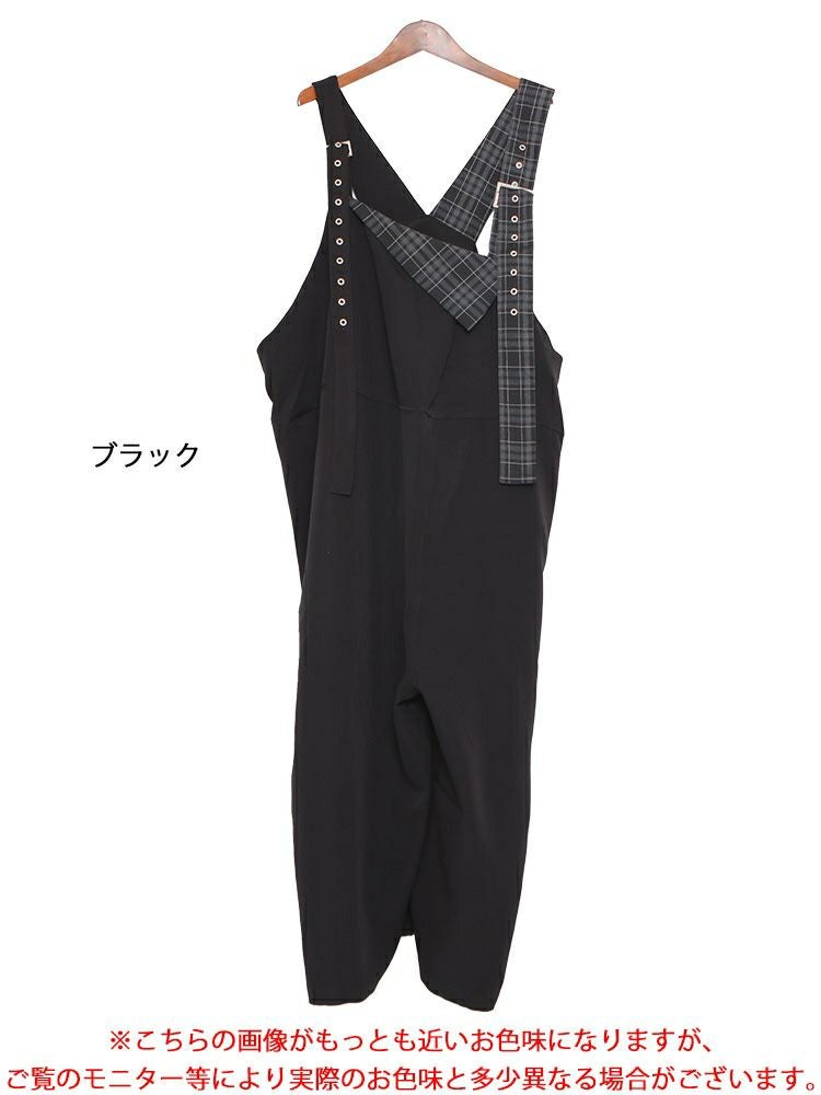 大きいサイズ レディース アシメチェック柄サロペットパンツ　sw-0511