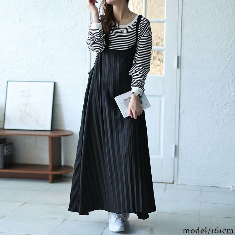 大きいサイズ レディース プリーツキャミワンピース　fem-313 ブラック