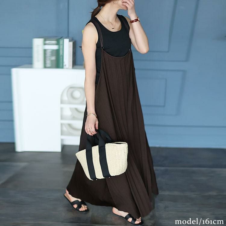 大きいサイズ レディース プリーツキャミワンピース　fem-313 ブラウン