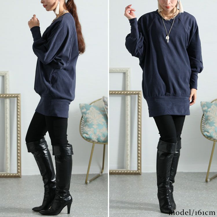 大きいサイズ レディース リブ袖ドルマンチュニック　kt-42001