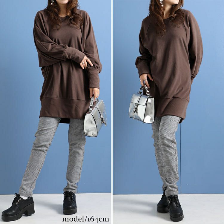 大きいサイズ レディース リブ袖ドルマンチュニック　kt-42001