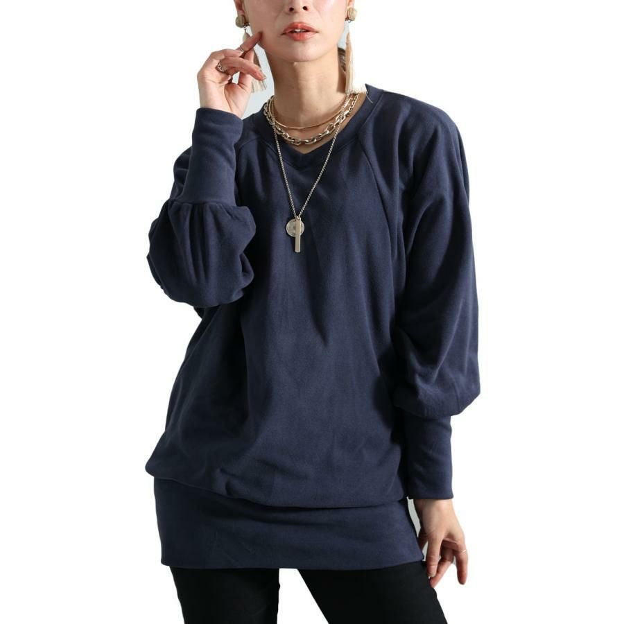 大きいサイズ レディース リブ袖ドルマンチュニック　kt-42001 ブルーグレー