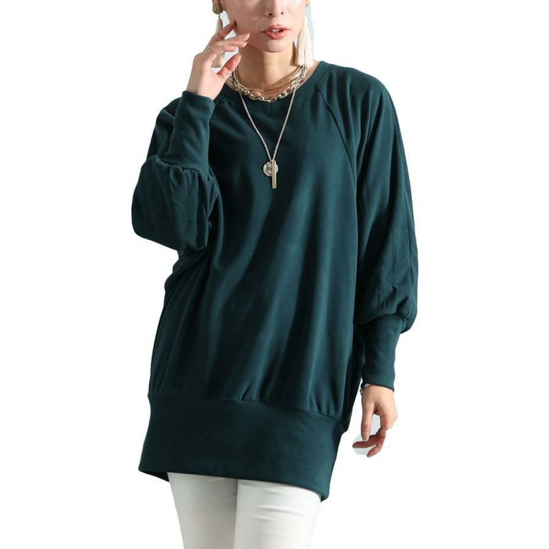 大きいサイズ レディース リブ袖ドルマンチュニック　kt-42001 グリーン