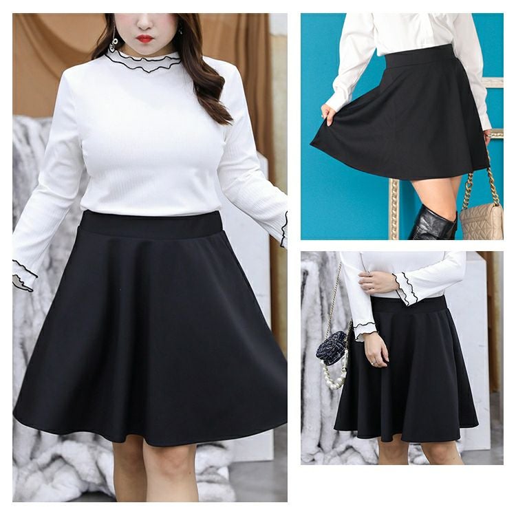 大きいサイズ レディース ウエストゴムのフレアミニスカート　goldy-1140