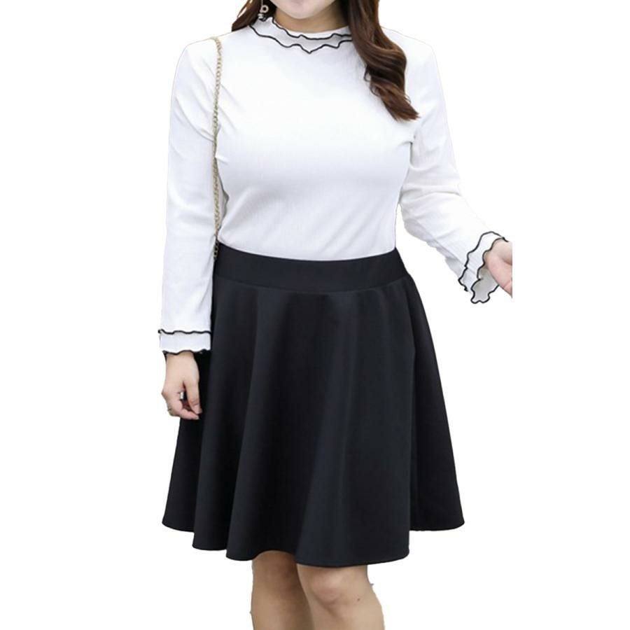 大きいサイズ レディース ウエストゴムのフレアミニスカート　goldy-1140 ブラック