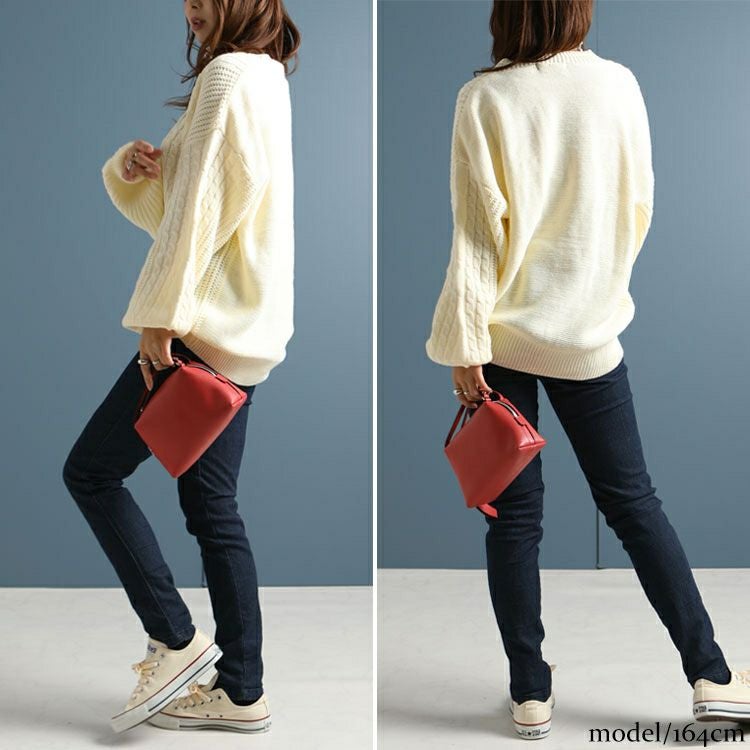 大きいサイズ レディース ケーブル編みVネックニットプルオーバー　bro-204772