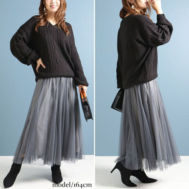 大きいサイズ レディース ケーブル編みVネックニットプルオーバー　bro-204772