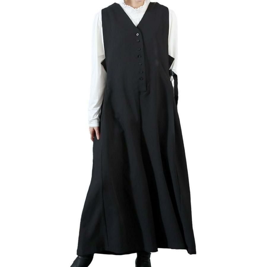 大きいサイズ レディース ワイドサロペットパンツ　nw-22031 ブラック