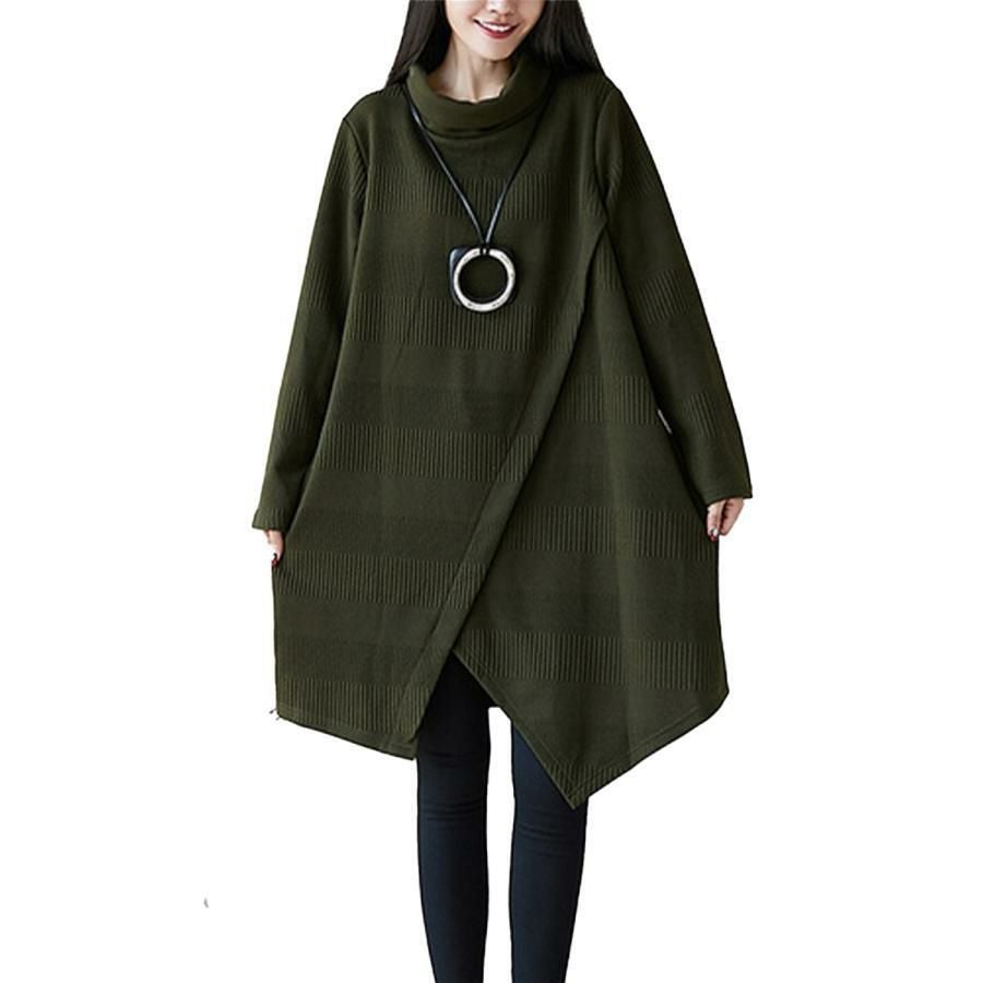 大きいサイズ レディース ハイネックチュニック　goldy-1150 カーキ