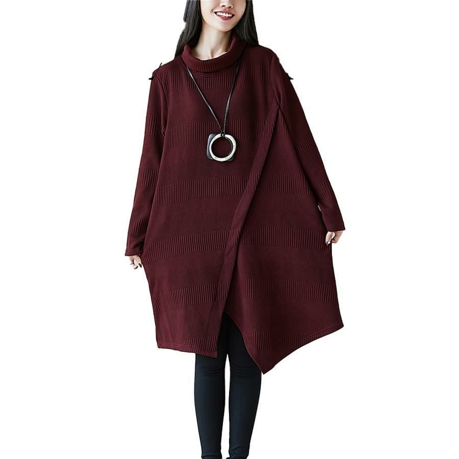 大きいサイズ レディース ハイネックチュニック　goldy-1150 ワイン