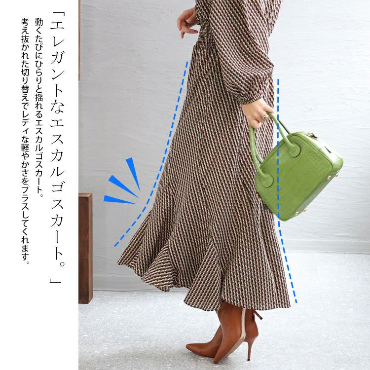 大きいサイズ レディース ウエストシャーリングワンピース　fem-304