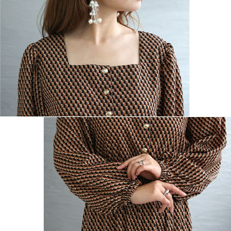 大きいサイズ レディース ウエストシャーリングワンピース　fem-304