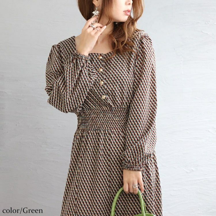 大きいサイズ レディース ウエストシャーリングワンピース　fem-304