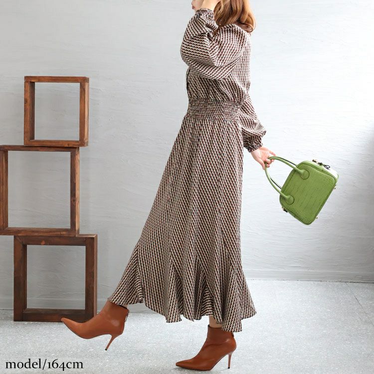 大きいサイズ レディース ウエストシャーリングワンピース　fem-304