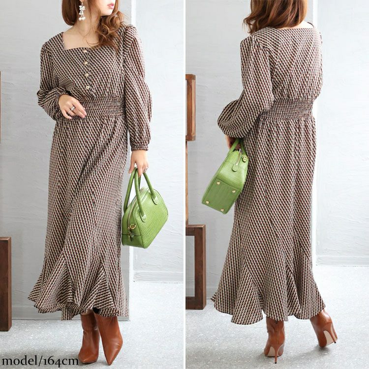 大きいサイズ レディース ウエストシャーリングワンピース　fem-304