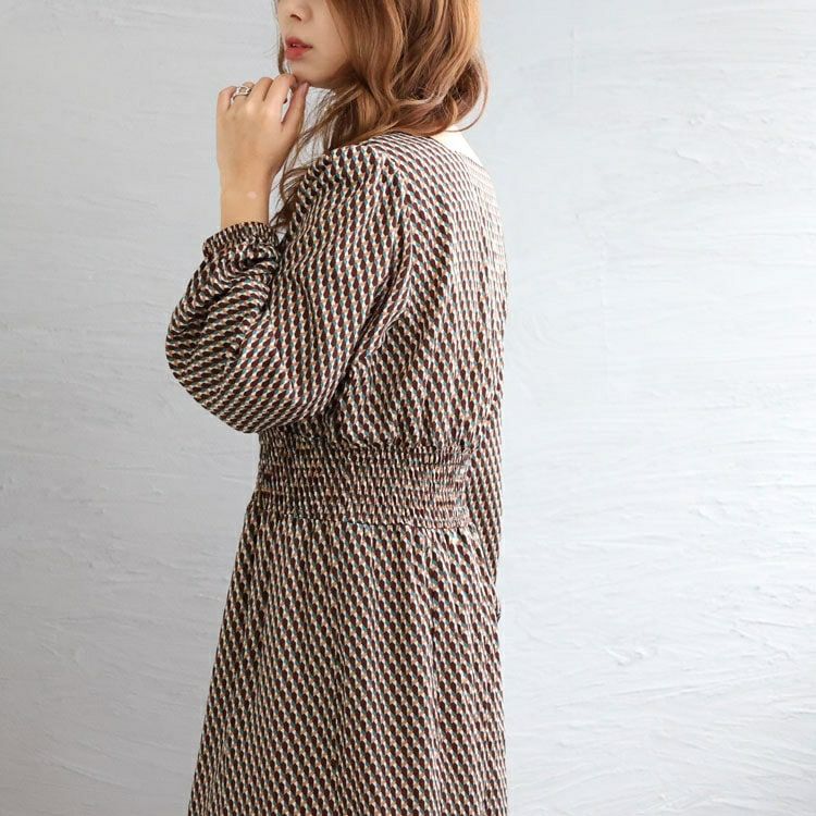 大きいサイズ レディース ウエストシャーリングワンピース　fem-304