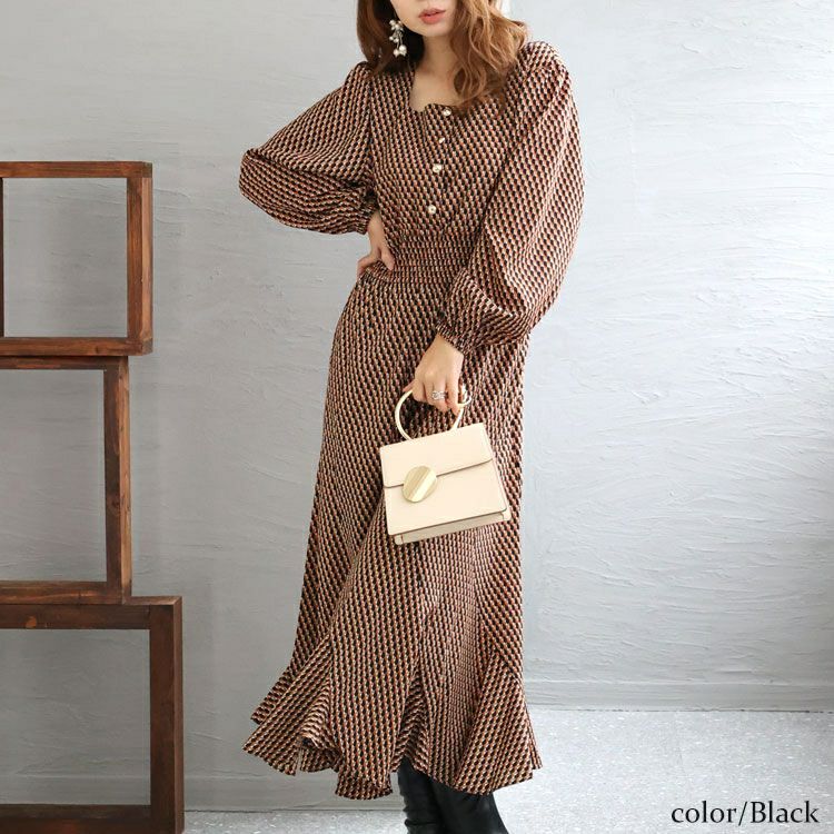 大きいサイズ レディース ウエストシャーリングワンピース　fem-304