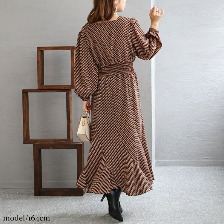 大きいサイズ レディース ウエストシャーリングワンピース　fem-304