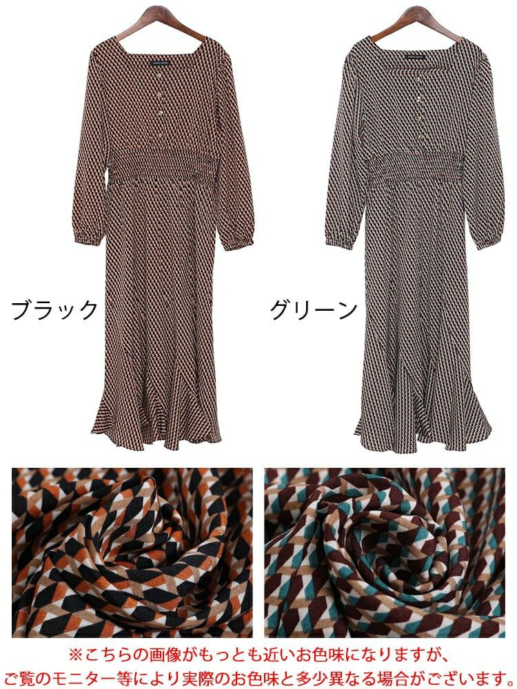 大きいサイズ レディース ウエストシャーリングワンピース　fem-304