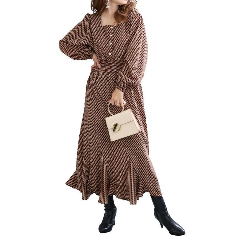 大きいサイズ レディース ウエストシャーリングワンピース　fem-304 ブラック