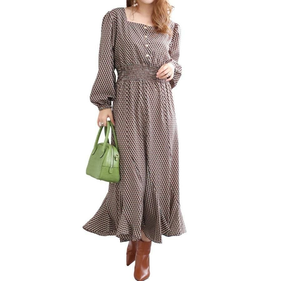 大きいサイズ レディース ウエストシャーリングワンピース　fem-304 グリーン