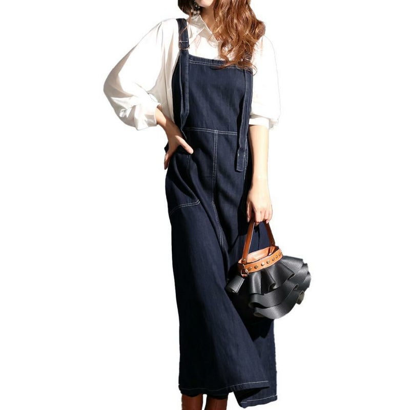 大きいサイズ レディース ライトオンスデニムサロペットスカート　wd-0336 ネイビー