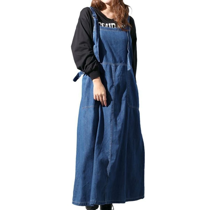 大きいサイズ レディース ライトオンスデニムサロペットスカート　wd-0336 ブルー