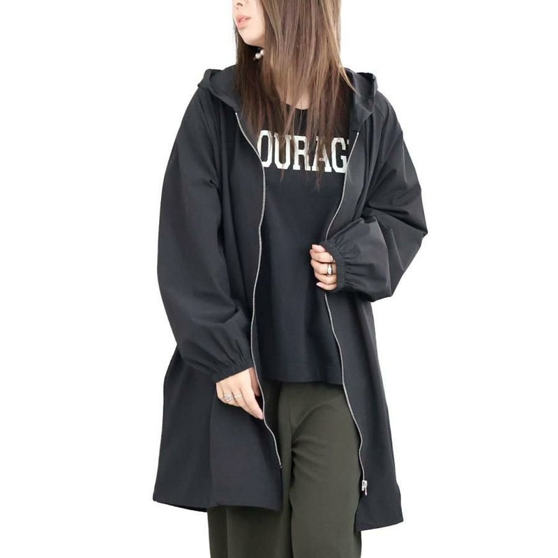 大きいサイズ レディース モッズ風ジップアップパーカー　maru-6643 ブラック