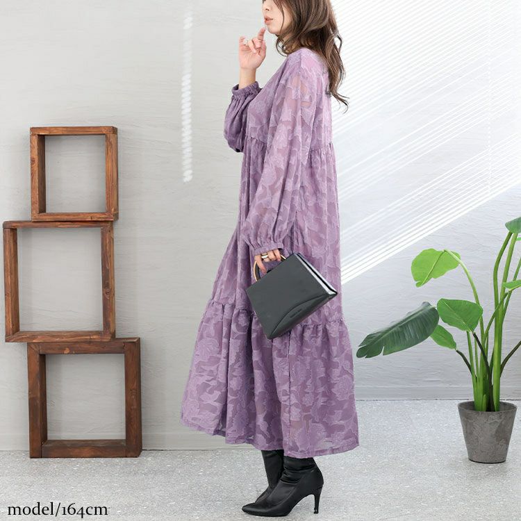 大きいサイズ レディース シフォンジャガードティアードワンピース　maru-6633