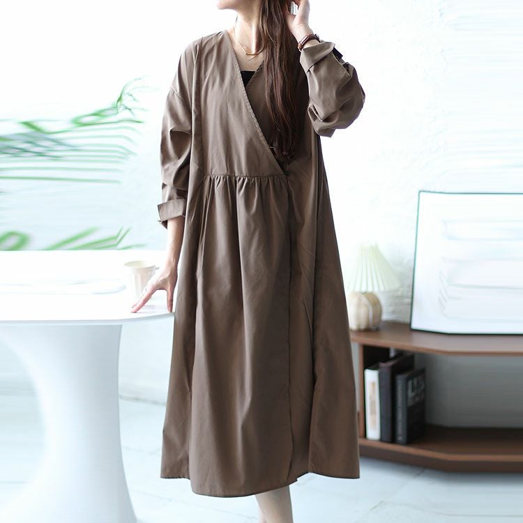 大きいサイズ レディース カシュクール切替えワンピース fem-321