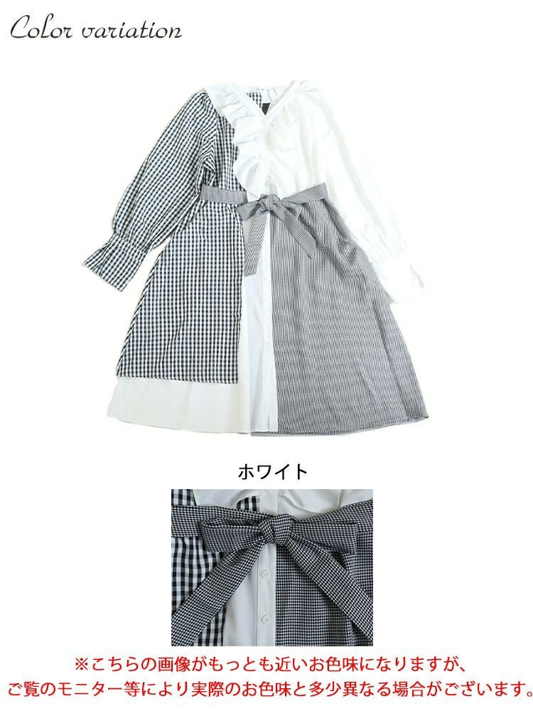 大きいサイズ レディース アシンメトリーギンガムチェックワンピース　goldy-1188