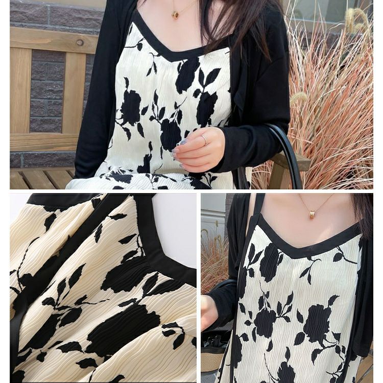 大きいサイズ レディース フラワーシルエット柄キャミワンピース＆ボレロセット　goldy-1179