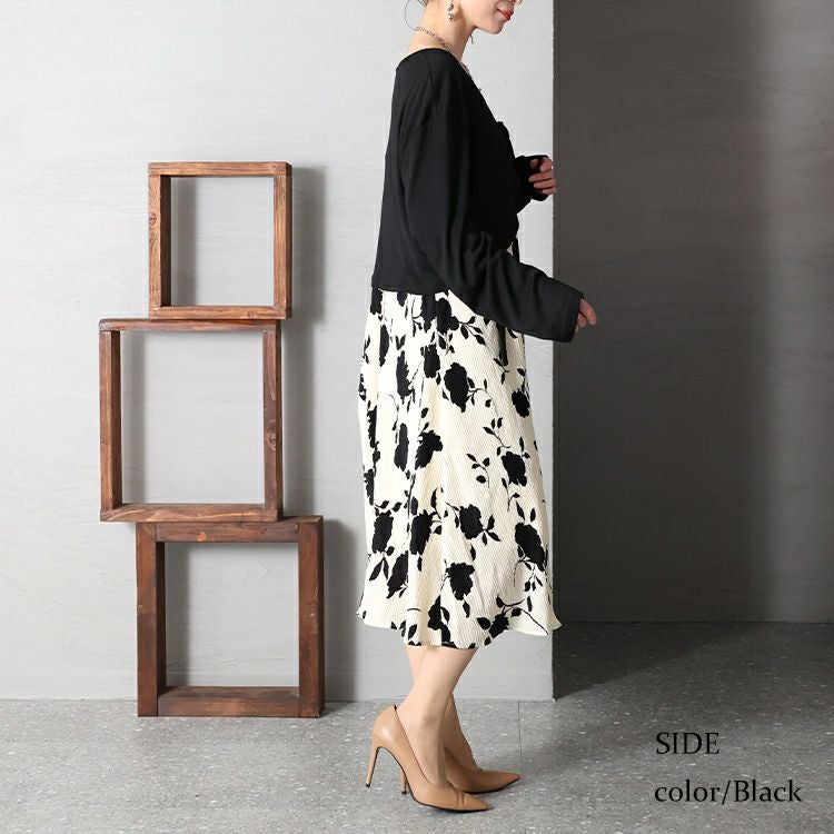 大きいサイズ レディース フラワーシルエット柄キャミワンピース＆ボレロセット　goldy-1179