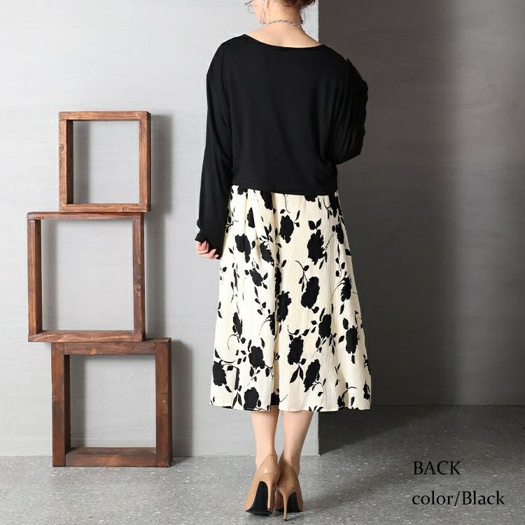 大きいサイズ レディース フラワーシルエット柄キャミワンピース＆ボレロセット　goldy-1179