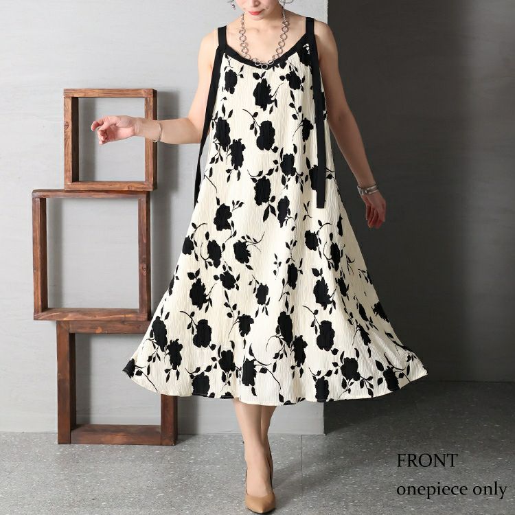 大きいサイズ レディース フラワーシルエット柄キャミワンピース＆ボレロセット　goldy-1179