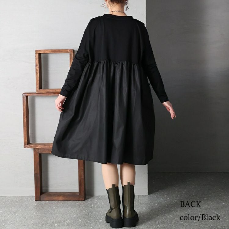 大きいサイズ レディース 異素材ドッキングAラインモードワンピース　goldy-1178