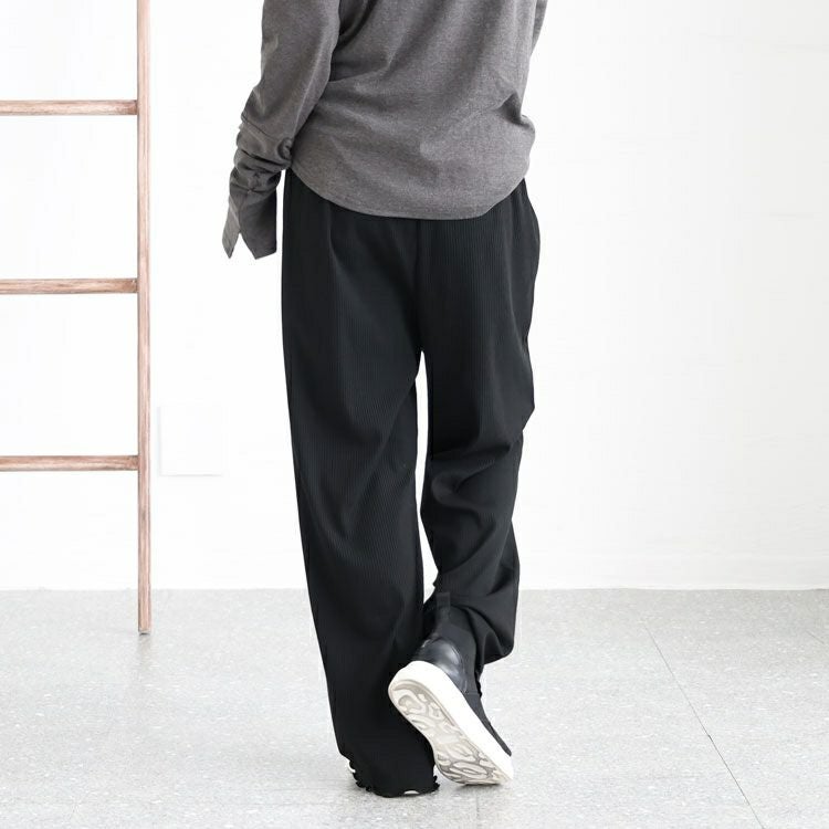 大きいサイズ レディース 裾メローリブワイドパンツ　humio-066