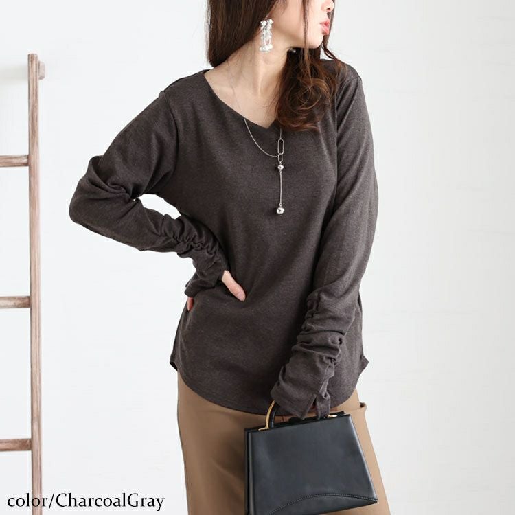 大きいサイズ レディース 指穴Vネックカットソー　wk-0334