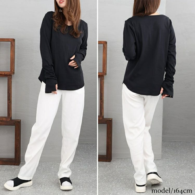 大きいサイズ レディース 指穴Vネックカットソー　wk-0334