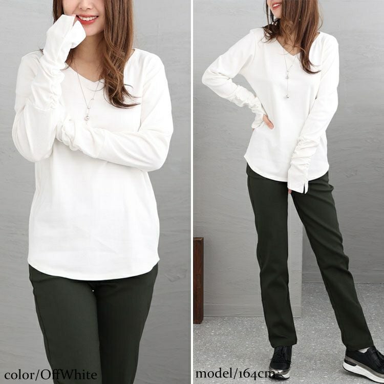 大きいサイズ レディース 指穴Vネックカットソー　wk-0334