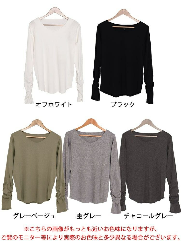 大きいサイズ レディース 指穴Vネックカットソー　wk-0334