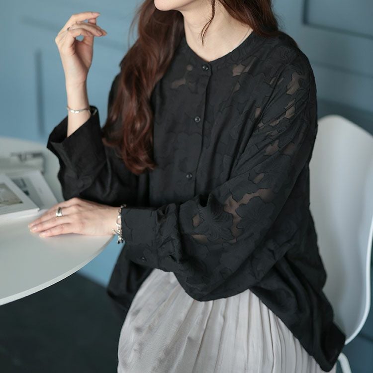 大きいサイズ レディース 花柄ジャーガードブラウス　sada-6838【ゆうパケット可】