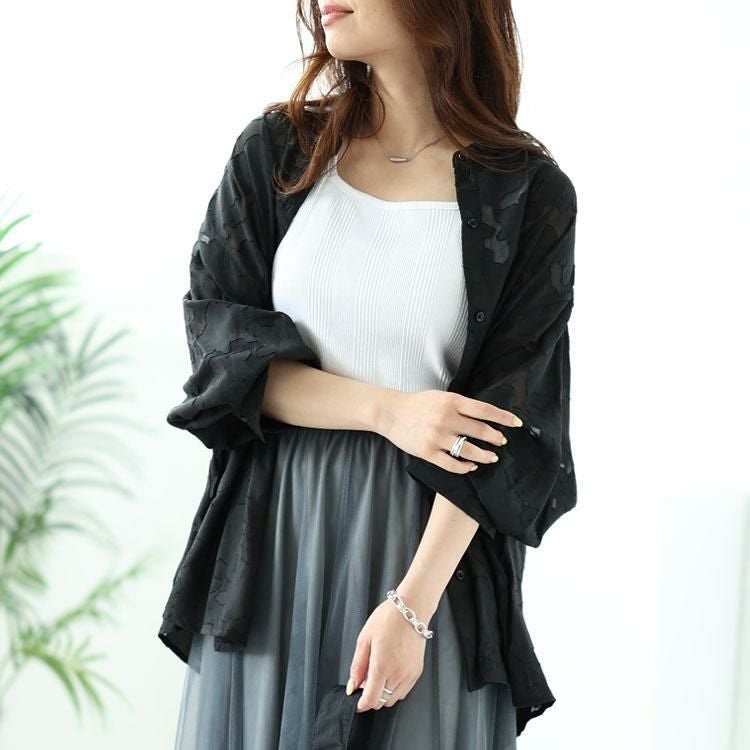 大きいサイズ レディース 花柄ジャーガードブラウス　sada-6838【ゆうパケット可】 ブラック