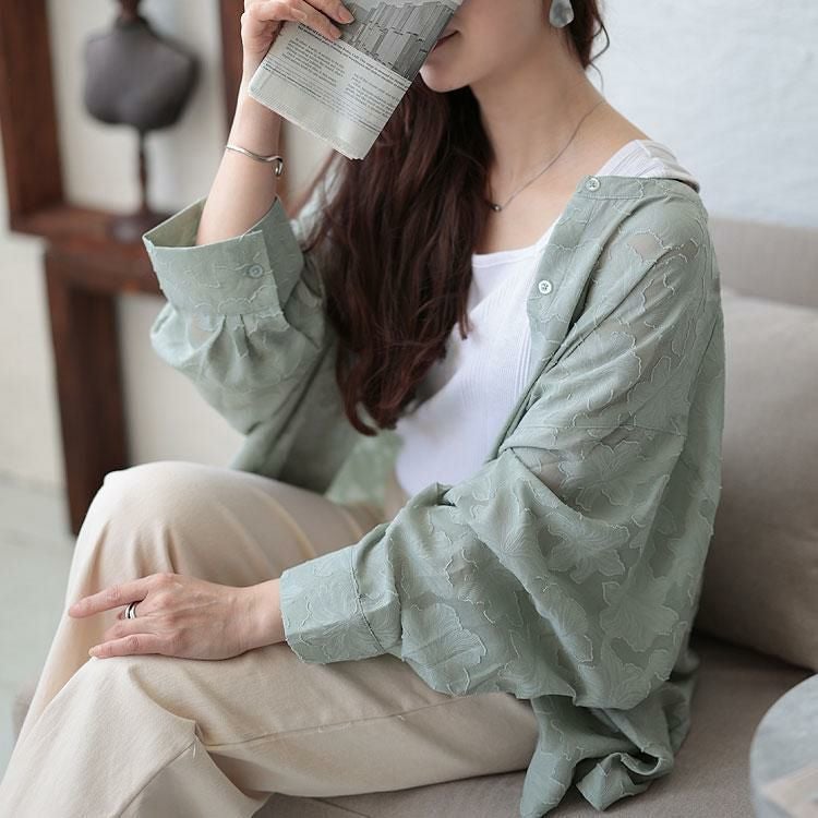 大きいサイズ レディース 花柄ジャーガードブラウス　sada-6838【ゆうパケット可】 グリーン