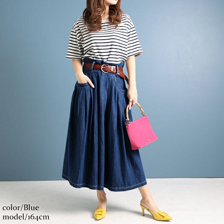 大きいサイズ レディース タックフレアデニムスカート　wd-0343