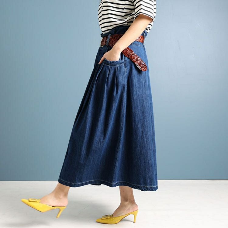 大きいサイズ レディース タックフレアデニムスカート　wd-0343