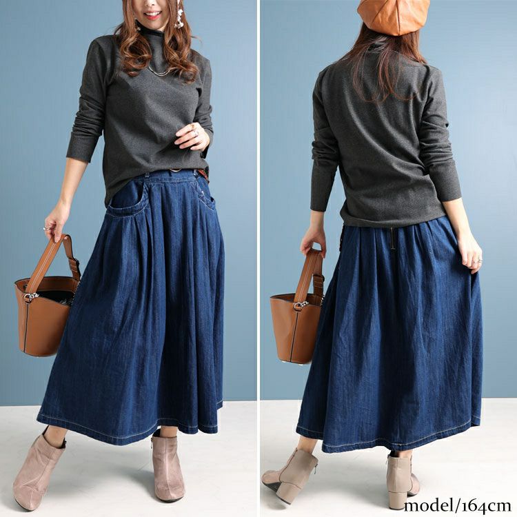 大きいサイズ レディース タックフレアデニムスカート　wd-0343